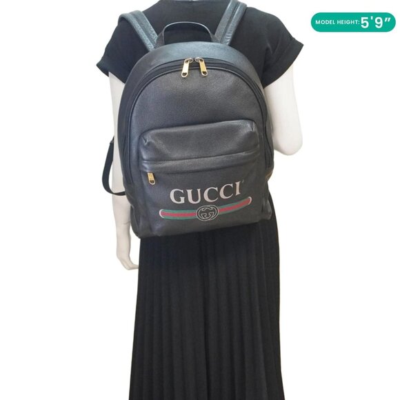 Gucci  Web Logo Print Leather Backpack Black main image 6